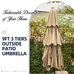3-Tier 9 Ft. Steel Crank Lift Market Patio Umbrella In Beige -More Furniture Store market umbrellas 3c 9zzs be 1d 1000