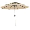 3-Tier 9 Ft. Steel Crank Lift Market Patio Umbrella In Beige