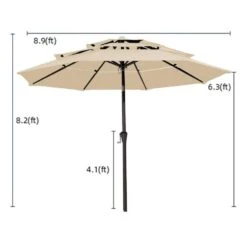 3-Tier 9 Ft. Steel Crank Lift Market Patio Umbrella In Beige -More Furniture Store market umbrellas 3c 9zzs be 66 1000