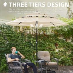 3-Tier 9 Ft. Steel Crank Lift Market Patio Umbrella In Beige -More Furniture Store market umbrellas 3c 9zzs be c3 1000