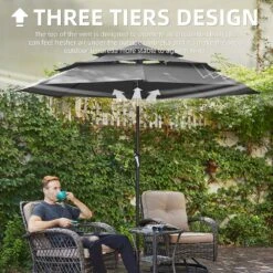 3-Tier 9 Ft. Steel Crank Lift Market Patio Umbrella In Gray -More Furniture Store market umbrellas 3c 9zzs gy 31 1000