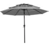 3-Tier 9 Ft. Steel Crank Lift Market Patio Umbrella In Gray