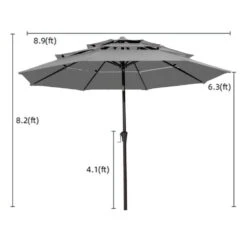 3-Tier 9 Ft. Steel Crank Lift Market Patio Umbrella In Gray -More Furniture Store market umbrellas 3c 9zzs gy 66 1000