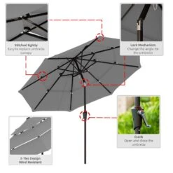 3-Tier 9 Ft. Steel Crank Lift Market Patio Umbrella In Gray -More Furniture Store market umbrellas 3c 9zzs gy 77 1000