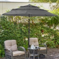 3-Tier 9 Ft. Steel Crank Lift Market Patio Umbrella In Gray -More Furniture Store market umbrellas 3c 9zzs gy d4 1000
