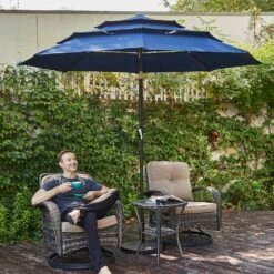 3-Tier 9 Ft. Steel Crank Lift Market Patio Umbrella In Navy -More Furniture Store market umbrellas 3c 9zzs ny 31 1000