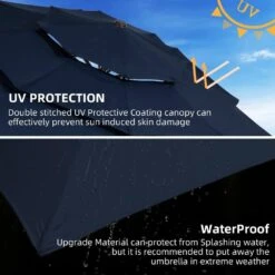 3-Tier 9 Ft. Steel Crank Lift Market Patio Umbrella In Navy -More Furniture Store market umbrellas 3c 9zzs ny 40 1000