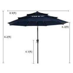 3-Tier 9 Ft. Steel Crank Lift Market Patio Umbrella In Navy -More Furniture Store market umbrellas 3c 9zzs ny 66 1000