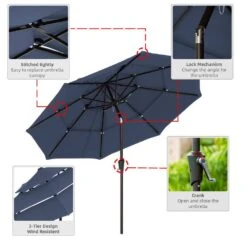 3-Tier 9 Ft. Steel Crank Lift Market Patio Umbrella In Navy -More Furniture Store market umbrellas 3c 9zzs ny 77 1000