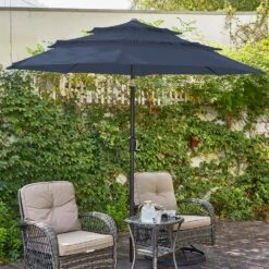 3-Tier 9 Ft. Steel Crank Lift Market Patio Umbrella In Navy -More Furniture Store market umbrellas 3c 9zzs ny d4 1000