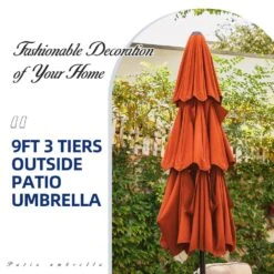 3-Tier 9 Ft. Steel Crank Lift Market Patio Umbrella In Orange -More Furniture Store market umbrellas 3c 9zzs oe 1d 1000