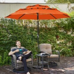 3-Tier 9 Ft. Steel Crank Lift Market Patio Umbrella In Orange -More Furniture Store market umbrellas 3c 9zzs oe c3 1000