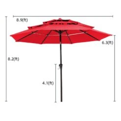 3-Tier 9 Ft. Steel Crank Lift Market Patio Umbrella In Red -More Furniture Store market umbrellas 3c 9zzs rd 66 1000