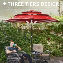 3-Tier 9 Ft. Steel Crank Lift Market Patio Umbrella In Red -More Furniture Store market umbrellas 3c 9zzs rd c3 1000