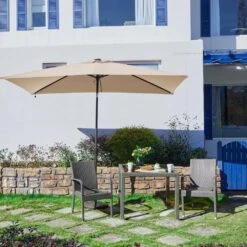 6.5 Ft. X 10 Ft. Steel Lighted Market Tilt Solar Umbrella With Crank In Beige -More Furniture Store market umbrellas 6 5 10dz zzs be 31 1000