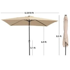 6.5 Ft. X 10 Ft. Steel Lighted Market Tilt Solar Umbrella With Crank In Beige