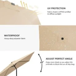 6.5 Ft. X 10 Ft. Steel Lighted Market Tilt Solar Umbrella With Crank In Beige -More Furniture Store market umbrellas 6 5 10dz zzs be 66 1000