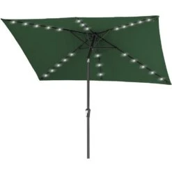 6.5 Ft. X 10 Ft. Steel Lighted Market Tilt Solar Umbrella With Crank In Dark Green -More Furniture Store market umbrellas 6 5 10dz zzs dg 1d 1000