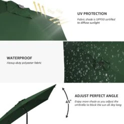 6.5 Ft. X 10 Ft. Steel Lighted Market Tilt Solar Umbrella With Crank In Dark Green -More Furniture Store market umbrellas 6 5 10dz zzs dg 66 1000