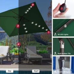 6.5 Ft. X 10 Ft. Steel Lighted Market Tilt Solar Umbrella With Crank In Dark Green -More Furniture Store market umbrellas 6 5 10dz zzs dg d4 1000