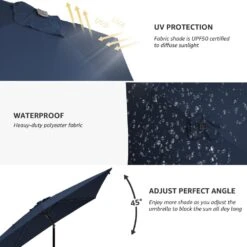 6.5 Ft. X 10 Ft. Steel Lighted Market Tilt Solar Umbrella With Crank In Navy -More Furniture Store market umbrellas 6 5 10dz zzs ny 66 1000
