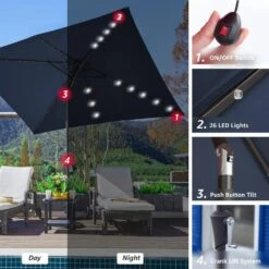 6.5 Ft. X 10 Ft. Steel Lighted Market Tilt Solar Umbrella With Crank In Navy -More Furniture Store market umbrellas 6 5 10dz zzs ny d4 1000