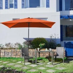 6.5 Ft. X 10 Ft. Steel Lighted Market Tilt Solar Umbrella With Crank In Orange -More Furniture Store market umbrellas 6 5 10dz zzs or 31 1000
