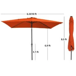 6.5 Ft. X 10 Ft. Steel Lighted Market Tilt Solar Umbrella With Crank In Orange