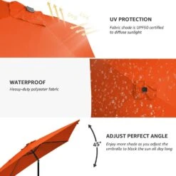6.5 Ft. X 10 Ft. Steel Lighted Market Tilt Solar Umbrella With Crank In Orange -More Furniture Store market umbrellas 6 5 10dz zzs or 66 1000