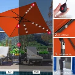 6.5 Ft. X 10 Ft. Steel Lighted Market Tilt Solar Umbrella With Crank In Orange -More Furniture Store market umbrellas 6 5 10dz zzs or d4 1000