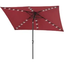 6.5 Ft. X 10 Ft. Steel Lighted Market Tilt Solar Umbrella With Crank In Red -More Furniture Store market umbrellas 6 5 10dz zzs rd 1d 1000