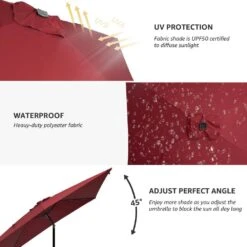 6.5 Ft. X 10 Ft. Steel Lighted Market Tilt Solar Umbrella With Crank In Red -More Furniture Store market umbrellas 6 5 10dz zzs rd 66 1000