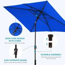 6.5 Ft. X 10 Ft. Steel Market Tilt Patio Umbrella In Blue -More Furniture Store market umbrellas 6 5jxs bu 1f 1000