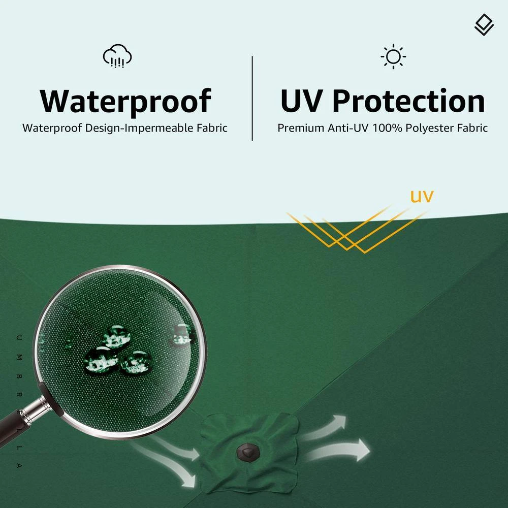 7.5 Ft. X 7.5 Ft. Square Market Outdoor Patio Umbrella In Dark Green 5 7.5 Ft. X 7.5 Ft. Square Market Outdoor Patio Umbrella In Dark Green - Image 5