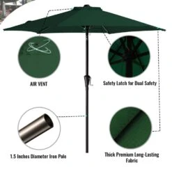 7.5 Ft. Steel Market With Push Button Tilt And Crank Lift (6-Rips) In Dark Green -More Furniture Store market umbrellas 7 5zzs green 1d 1000