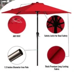 7.5 Ft. Steel Market With Push Botton Tilt And Crank Lift (6-Rips) In Red -More Furniture Store market umbrellas 7 5zzs red 77 1000