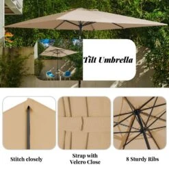8.5 Ft. X 8.5 Ft. Steel Anti-UV Polyester Fabric Market Tilt Patio Umbrella In Beige -More Furniture Store market umbrellas 8 5fxs beige 1d 1000