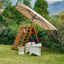 8.5 Ft. X 8.5 Ft. Steel Anti-UV Polyester Fabric Market Tilt Patio Umbrella In Beige -More Furniture Store market umbrellas 8 5fxs beige 31 1000