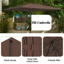 8.5 Ft. X 8.5 Ft. Steel Anti-UV Polyester Fabric Market Tilt Patio Umbrella In Brown -More Furniture Store market umbrellas 8 5fxs brown 1d 1000
