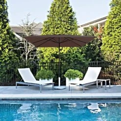 8.5 Ft. X 8.5 Ft. Steel Anti-UV Polyester Fabric Market Tilt Patio Umbrella In Brown -More Furniture Store market umbrellas 8 5fxs brown 40 1000