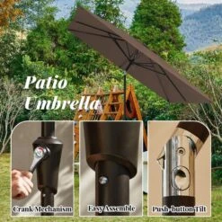 8.5 Ft. X 8.5 Ft. Steel Anti-UV Polyester Fabric Market Tilt Patio Umbrella In Brown -More Furniture Store market umbrellas 8 5fxs brown 66 1000