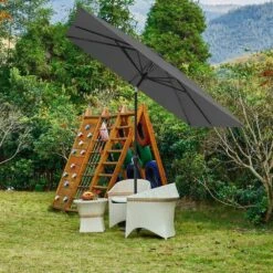 8.5 Ft. X 8.5 Ft. Steel Anti-UV Polyester Fabric Market Tilt Patio Umbrella In Gray -More Furniture Store market umbrellas 8 5fxs gray 31 1000