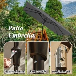 8.5 Ft. X 8.5 Ft. Steel Anti-UV Polyester Fabric Market Tilt Patio Umbrella In Gray -More Furniture Store market umbrellas 8 5fxs gray 66 1000