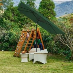 8.5 Ft. X 8.5 Ft. Steel Anti-UV Polyester Fabric Market Tilt Patio Umbrella In Green -More Furniture Store market umbrellas 8 5fxs green 31 1000