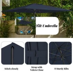 8.5 Ft. X 8.5 Ft. Steel Anti-UV Polyester Fabric Market Tilt Patio Umbrella In Navy -More Furniture Store market umbrellas 8 5fxs navy 1d 1000
