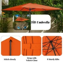 8.5 Ft. X 8.5 Ft. Steel Anti-UV Polyester Fabric Market Tilt Patio Umbrella In Orange -More Furniture Store market umbrellas 8 5fxs orange 1d 1000