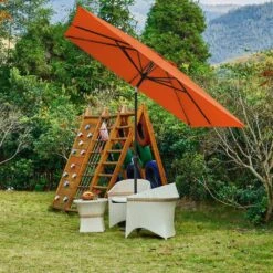 8.5 Ft. X 8.5 Ft. Steel Anti-UV Polyester Fabric Market Tilt Patio Umbrella In Orange -More Furniture Store market umbrellas 8 5fxs orange 31 1000