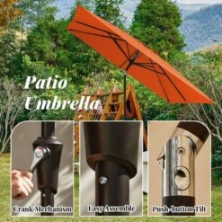 8.5 Ft. X 8.5 Ft. Steel Anti-UV Polyester Fabric Market Tilt Patio Umbrella In Orange -More Furniture Store market umbrellas 8 5fxs orange 66 1000
