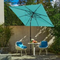 8.5 Ft. X 8.5 Ft. Steel Anti-UV Polyester Fabric Market Tilt Patio Umbrella In Peacock Blue