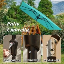 8.5 Ft. X 8.5 Ft. Steel Anti-UV Polyester Fabric Market Tilt Patio Umbrella In Peacock Blue -More Furniture Store market umbrellas 8 5fxs pblue 66 1000